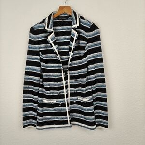 Ming Wang Striped Knit Blazer Jacket Padded Shoulders Size XS Women's